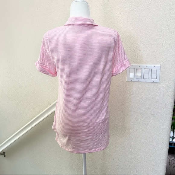 Talbots Roll Cuff Johnny Collar Striped Pullover Polo Pink White stripe size M - Picture 4 of 8